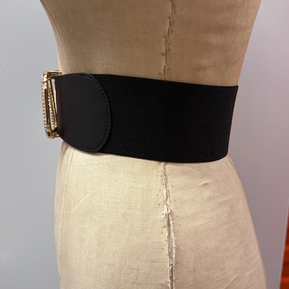 Black Belt with Gold and Rhinestone Buckle main image 5